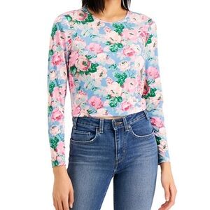 NWT LEYDEN Pink & Blue Ditsy Floral Print Crop Top Size Extra Large